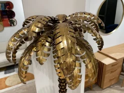 Clearance Pamono Palm Tree Floor Lamp in Gilt Metal and Black Lacquered Mirror