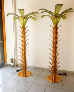 Clearance Pamono Palm Tree Floor Lamps in Brass & Murano Glass, Set of 2