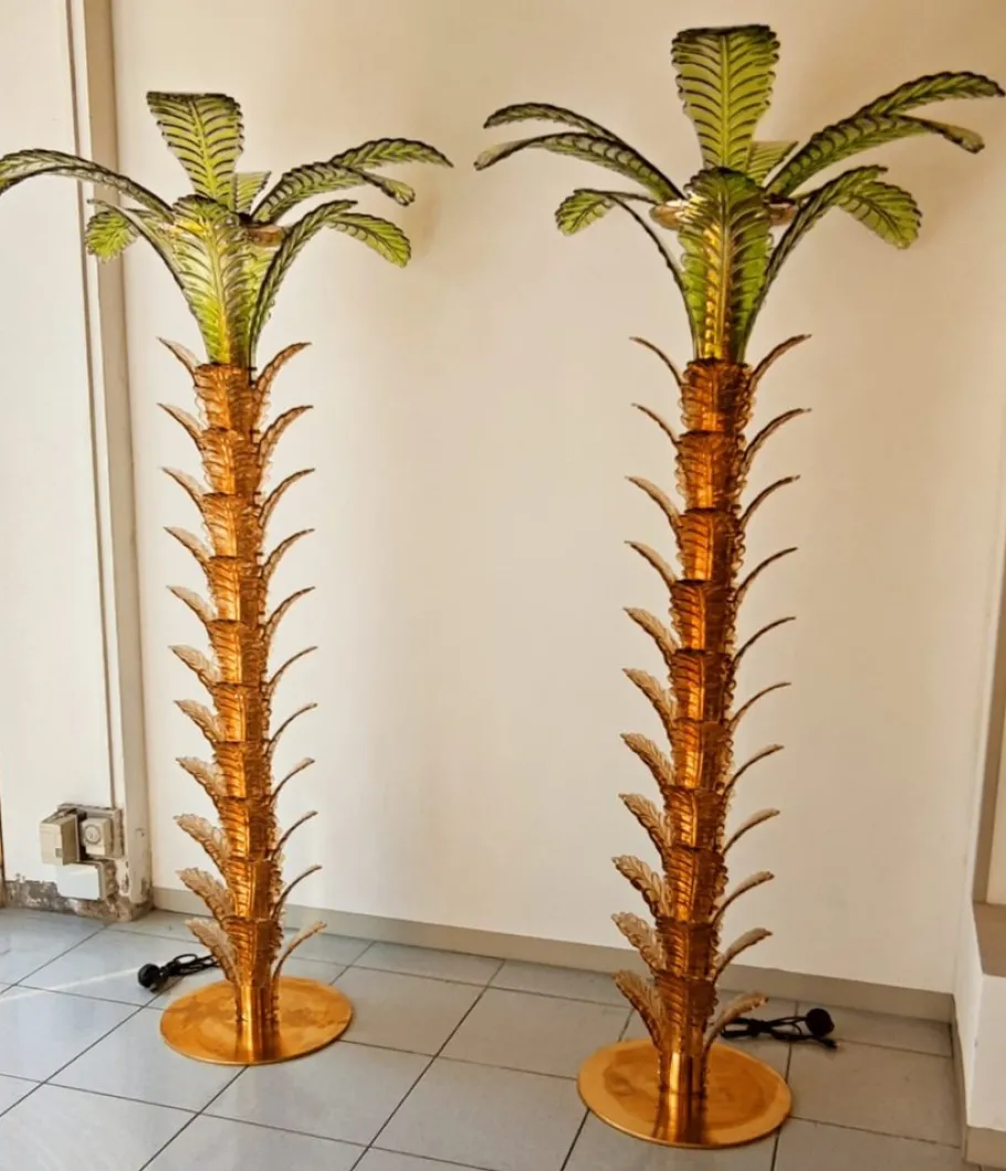 Clearance Pamono Palm Tree Floor Lamps in Brass & Murano Glass, Set of 2