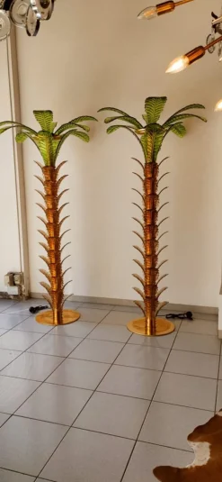 Clearance Pamono Palm Tree Floor Lamps in Brass & Murano Glass, Set of 2