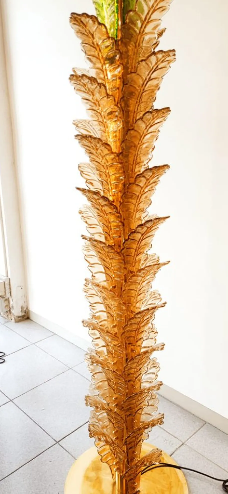 Clearance Pamono Palm Tree Floor Lamps in Brass & Murano Glass, Set of 2