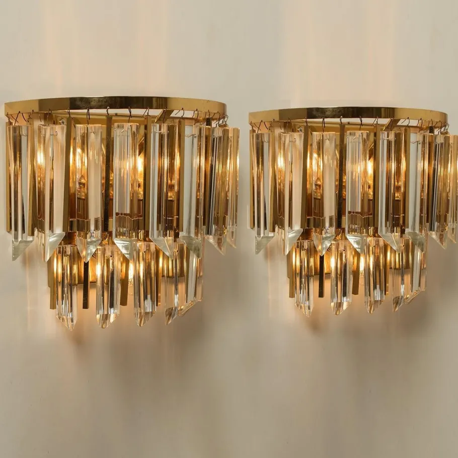 Clearance Pamono Palwa Murano Glass and Brass Sconce, Austria, 1960s