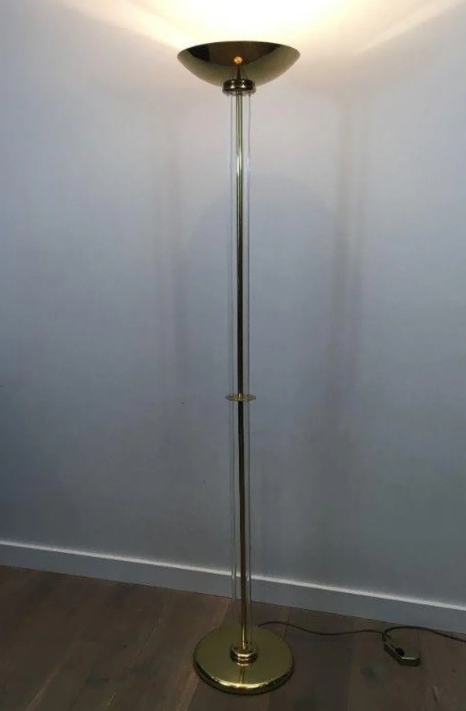 New Pamono Parquet Floor Lamp in Golden Brass & Acrylic Glass
