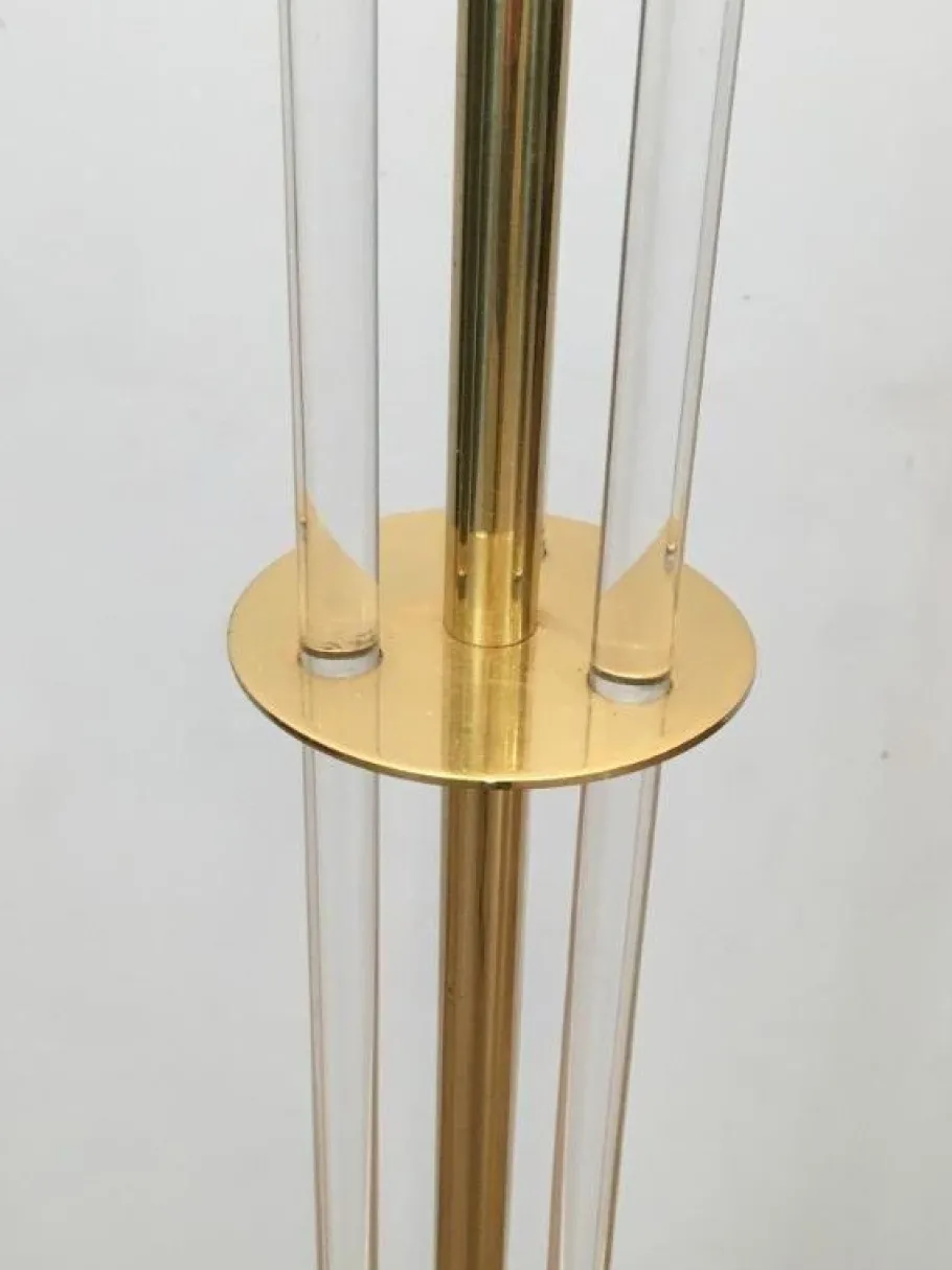 New Pamono Parquet Floor Lamp in Golden Brass & Acrylic Glass