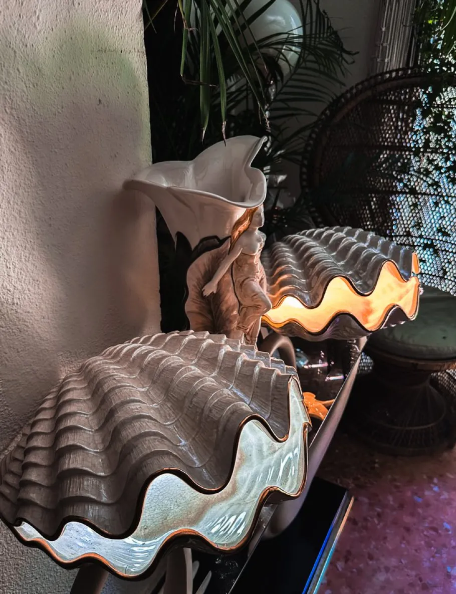 Outlet Pamono Pearly Glazed Ceramic Lamps in the shape of a Shell by Bon Día, 1960s, Set of 2