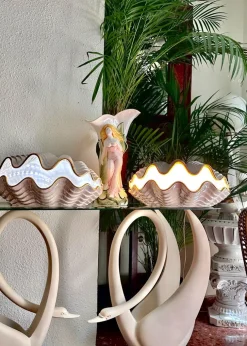 Outlet Pamono Pearly Glazed Ceramic Lamps in the shape of a Shell by Bon Día, 1960s, Set of 2