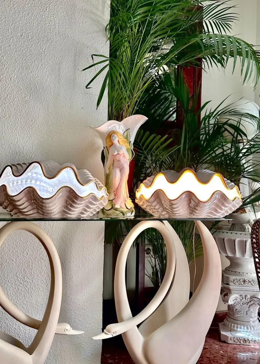 Outlet Pamono Pearly Glazed Ceramic Lamps in the shape of a Shell by Bon Día, 1960s, Set of 2