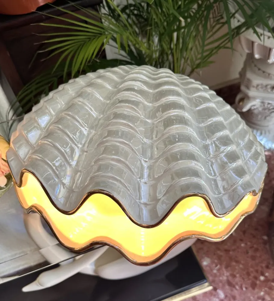 Outlet Pamono Pearly Glazed Ceramic Lamps in the shape of a Shell by Bon Día, 1960s, Set of 2