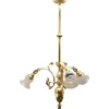 New Pamono Pendant Chandelier in Solid Polished Brass with Three Arms, Late 19th Century