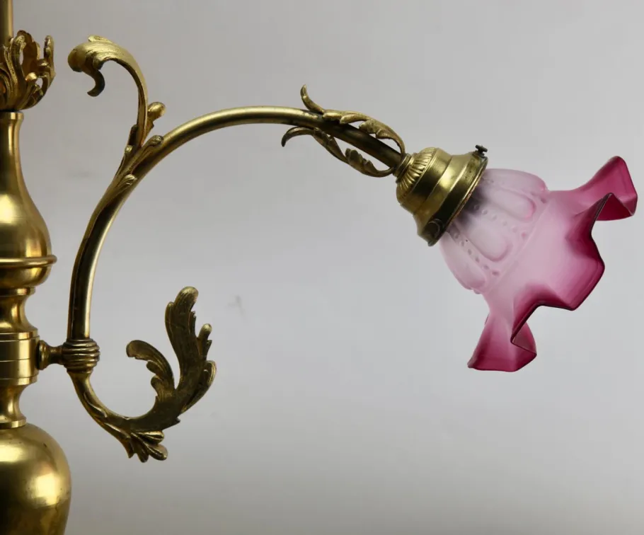 New Pamono Pendant Chandelier in Solid Polished Brass with Three Arms, Late 19th Century