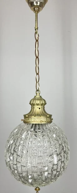 New Pamono Pendant in Brass and Pressed Crystal