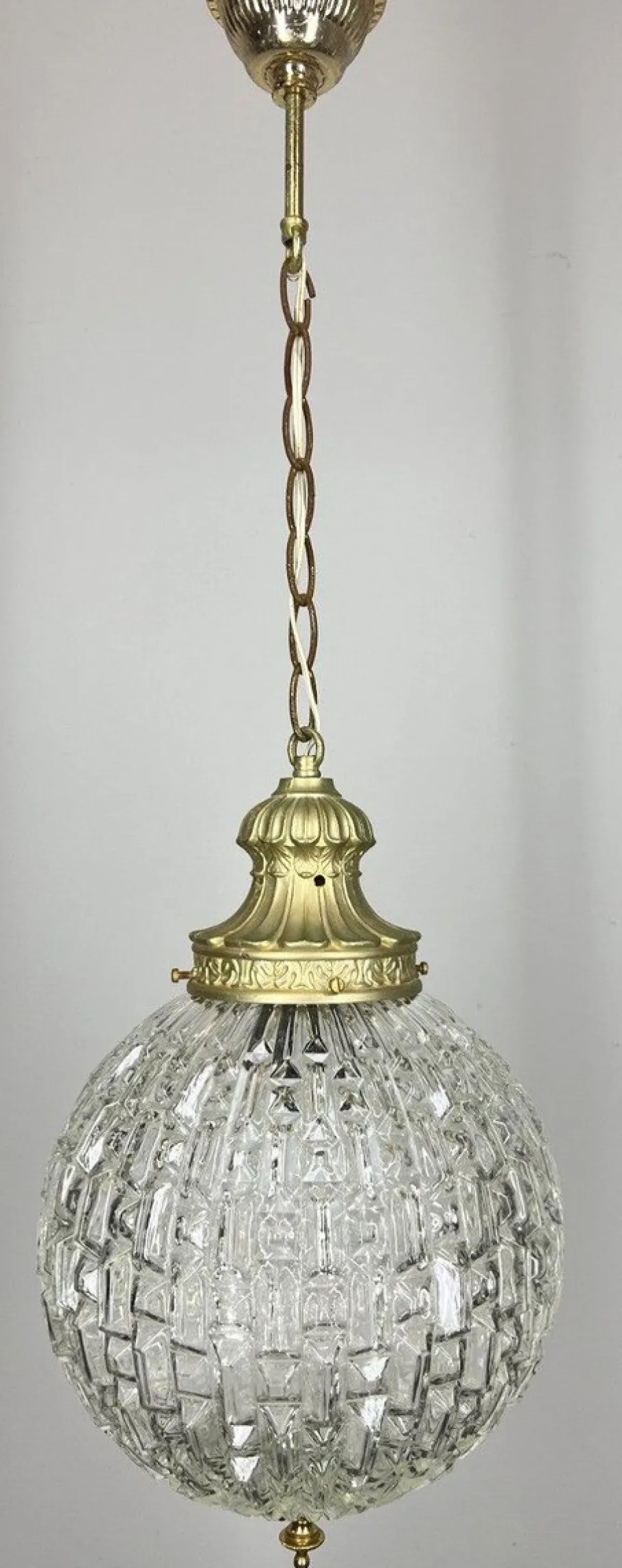 New Pamono Pendant in Brass and Pressed Crystal