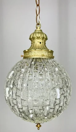 New Pamono Pendant in Brass and Pressed Crystal