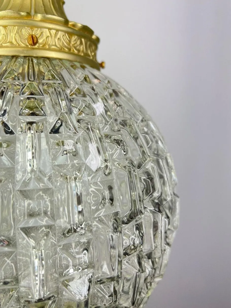 New Pamono Pendant in Brass and Pressed Crystal