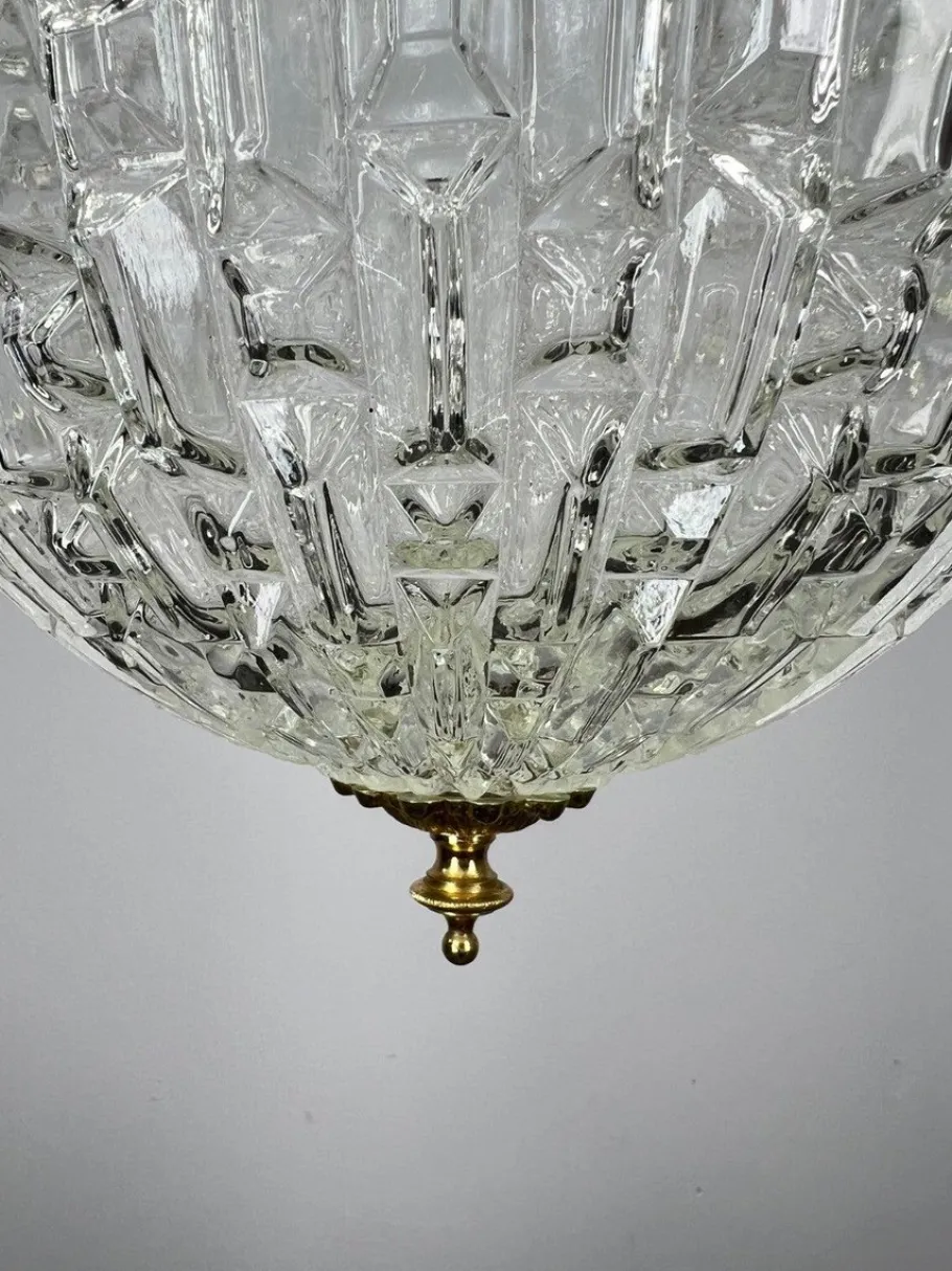 New Pamono Pendant in Brass and Pressed Crystal