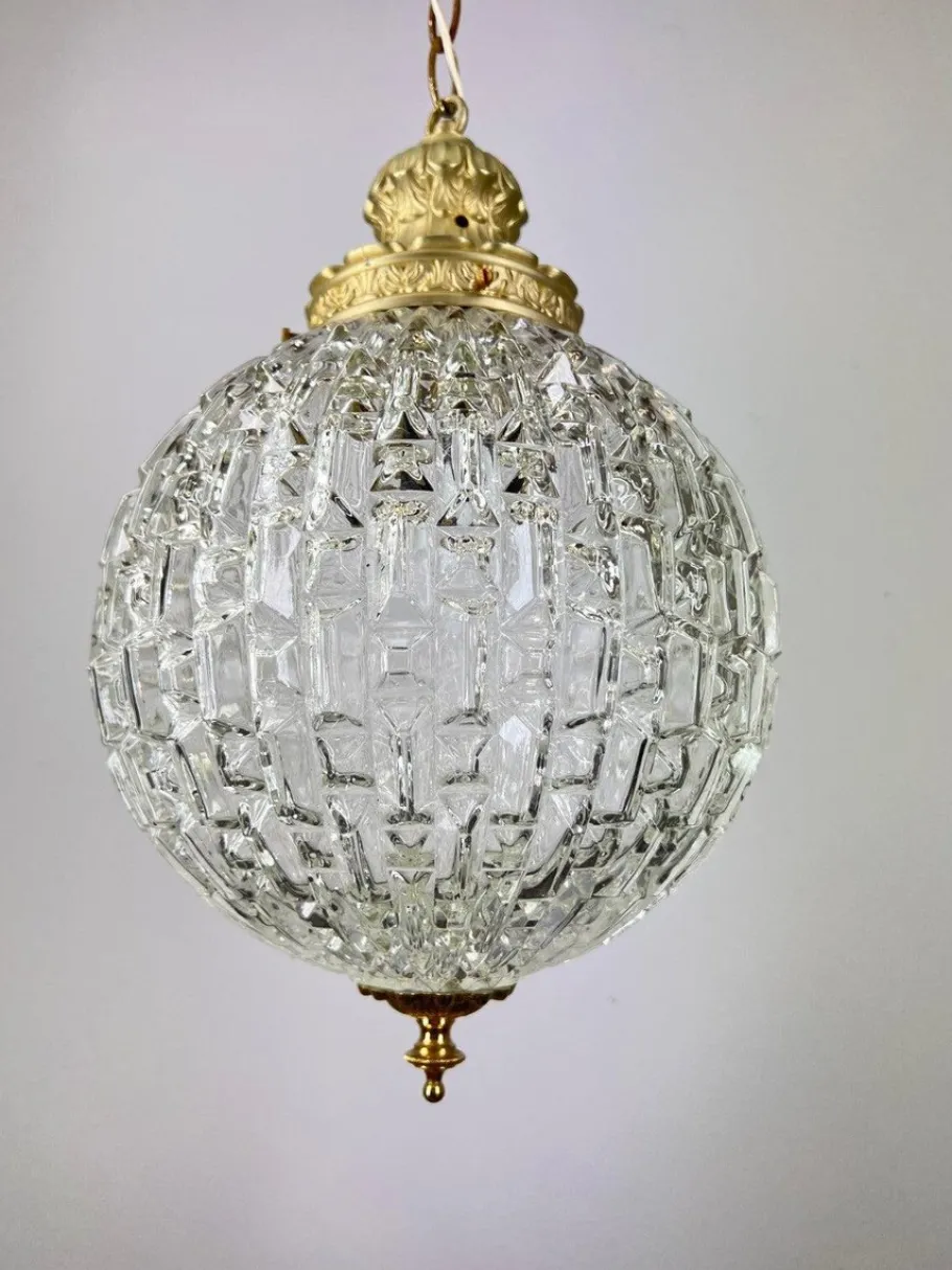 New Pamono Pendant in Brass and Pressed Crystal