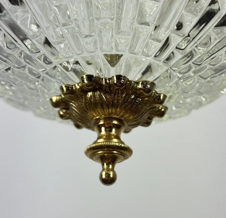 New Pamono Pendant in Brass and Pressed Crystal