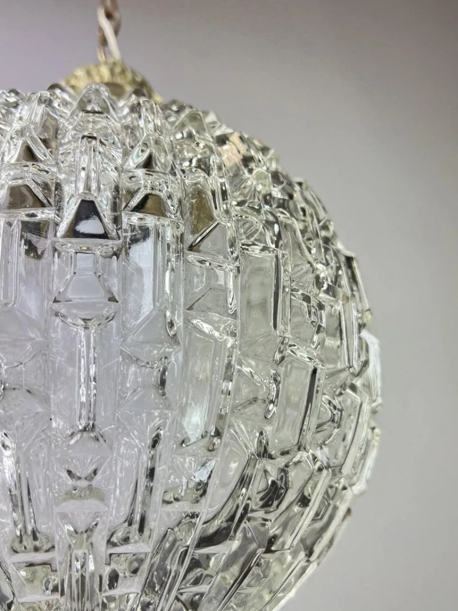 New Pamono Pendant in Brass and Pressed Crystal