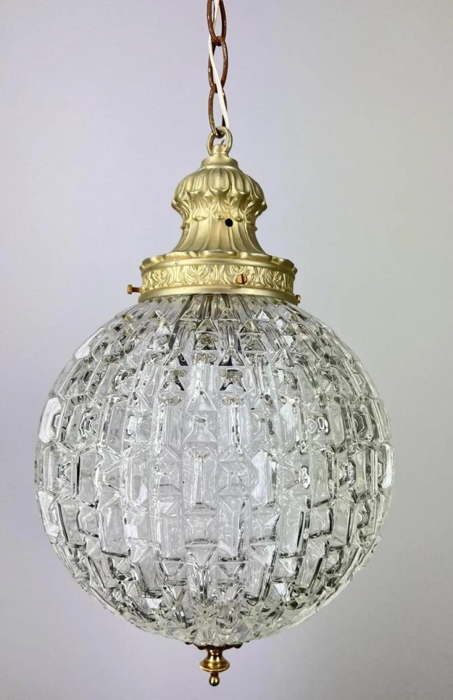 New Pamono Pendant in Brass and Pressed Crystal