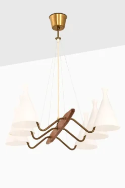 Discount Pamono Pendant Lamp in Teak and Opaline Glass by Svend Aage Holm Sørensen, 1950s