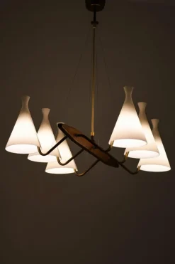 Discount Pamono Pendant Lamp in Teak and Opaline Glass by Svend Aage Holm Sørensen, 1950s