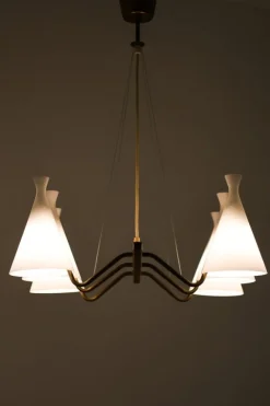 Discount Pamono Pendant Lamp in Teak and Opaline Glass by Svend Aage Holm Sørensen, 1950s