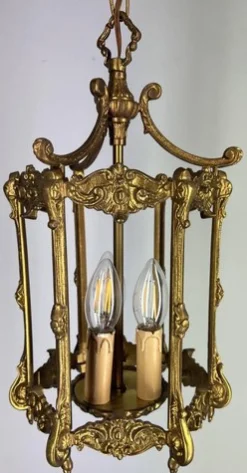 New Pamono Pendant Light Vintage French Brass Hanging Lantern 3 Bulb Lot 4195