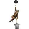 Hot Pamono Pendant Light with Hand Carved Mountain Climber Sculpture and Lantern, 1930s
