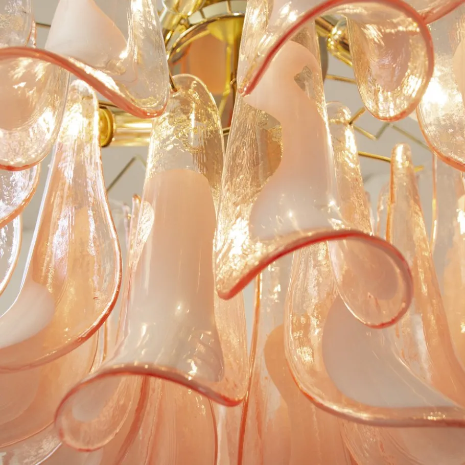 Best Pamono Petal Chandelier in Pink and White Murano Glass, Italy, 1990s