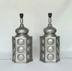 Hot Pamono Pewter Table Lamps by Paco Muñoz for Pedraza Segovia, 1960s, Set of 2
