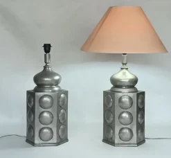 Hot Pamono Pewter Table Lamps by Paco Muñoz for Pedraza Segovia, 1960s, Set of 2