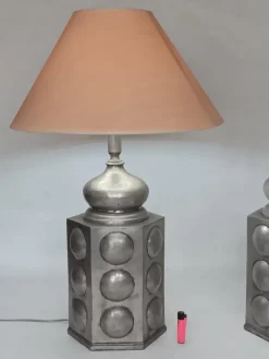 Hot Pamono Pewter Table Lamps by Paco Muñoz for Pedraza Segovia, 1960s, Set of 2