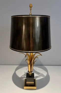 Clearance Pamono Pineapple Lamp in Gilded Metal and Black Lacquer in the style of Maison Charles
