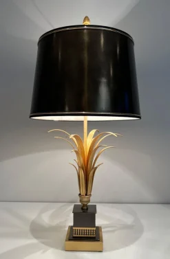 Clearance Pamono Pineapple Lamp in Gilded Metal and Black Lacquer in the style of Maison Charles