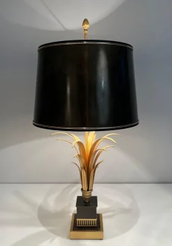 Clearance Pamono Pineapple Lamp in Gilded Metal and Black Lacquer in the style of Maison Charles