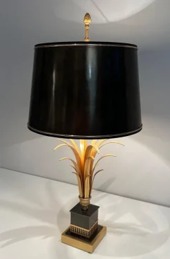 Clearance Pamono Pineapple Lamp in Gilded Metal and Black Lacquer in the style of Maison Charles