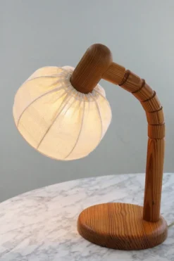 Hot Pamono Pinewood Swivel Arm Table Lamp from Solbackens Svarveri, Sweden, 1970s