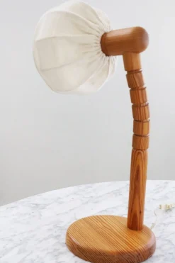 Hot Pamono Pinewood Swivel Arm Table Lamp from Solbackens Svarveri, Sweden, 1970s