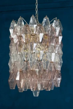 Sale Pamono Pink & Ice Poliedri Chandelier attributed to Carlo Scarpa from Venini, 1955