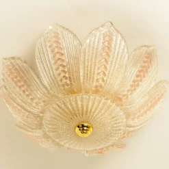 Hot Pamono Pink and Clear Glass and Brass Flower Chandelier in the style of Barovier, 1960s