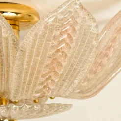 Hot Pamono Pink and Clear Glass and Brass Flower Chandelier in the style of Barovier, 1960s