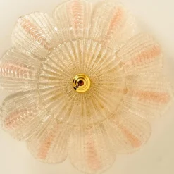 Hot Pamono Pink and Clear Glass and Brass Flower Chandelier in the style of Barovier, 1960s