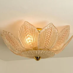 Hot Pamono Pink and Clear Glass and Brass Flower Chandelier in the style of Barovier, 1960s