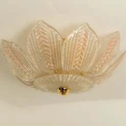 Hot Pamono Pink and Clear Glass and Brass Flower Chandelier in the style of Barovier, 1960s