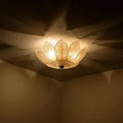 Hot Pamono Pink and Clear Glass and Brass Flower Chandelier in the style of Barovier, 1960s