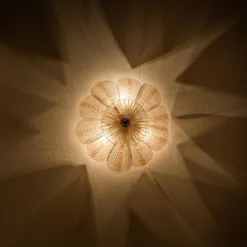 Hot Pamono Pink and Clear Glass and Brass Flower Chandelier in the style of Barovier, 1960s