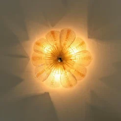 Hot Pamono Pink and Clear Glass and Brass Flower Chandelier in the style of Barovier, 1960s