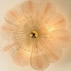 Hot Pamono Pink and Clear Glass and Brass Flower Chandelier in the style of Barovier, 1960s