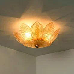 Hot Pamono Pink and Clear Glass and Brass Flower Chandelier in the style of Barovier, 1960s