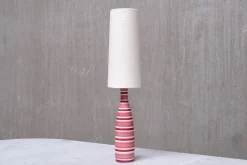 Pamono Pink and Red Striped Faience Table Lamp by Stig Lindberg for Gustavsberg, Sweden 1950s